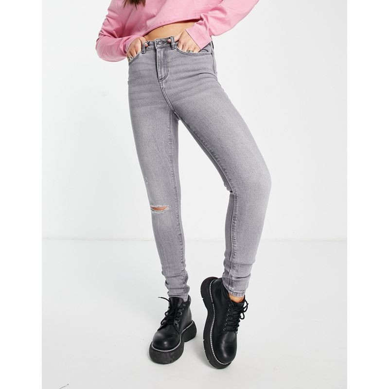 jZabh Jeans skinny Noisy May Premium - Callie - Jeans skinny a vita alta grigio chiaro con strappo al ginocchio