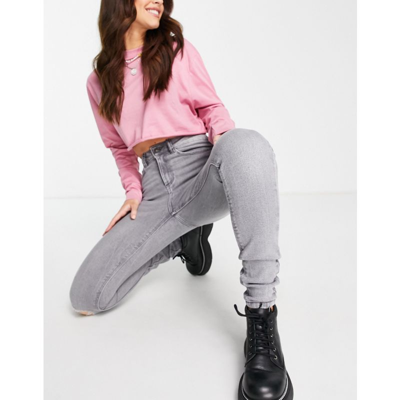 jZabh Jeans skinny Noisy May Premium - Callie - Jeans skinny a vita alta grigio chiaro con strappo al ginocchio