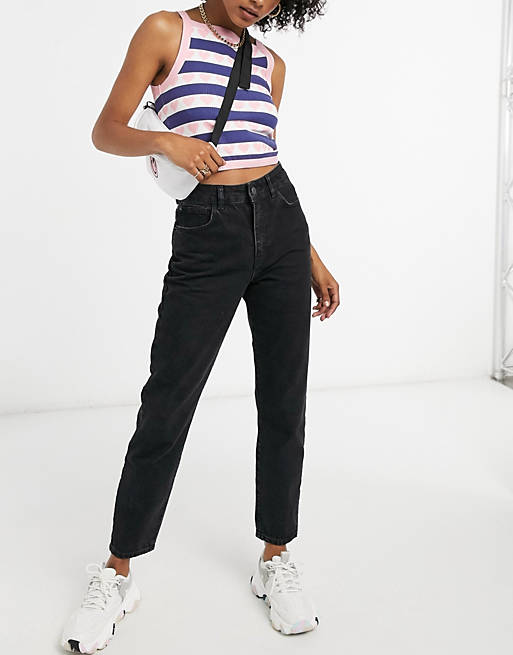 Noisy May Premium Isobel mom jeans with high waist in black