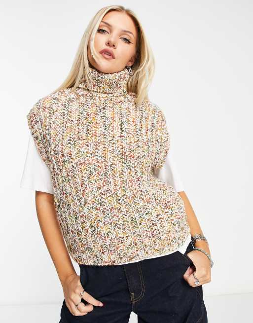 Noisy May - Pull col roulé sans manches en maille - Multicolore