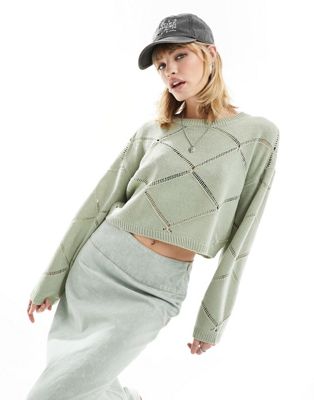 Noisy May pointelle wide neck jumper in light green - ASOS Price Checker