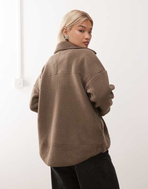 Noisy May – Pullover aus Fleece in Beige mit durchgehendem Reißverschluss und Stehkragen, 4 von 4