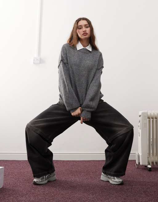 Noisy May – Pullover in Grau mit Ziernaht