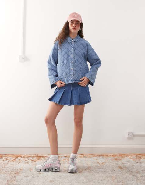 Noisy May quilted diamond denim jacket in light blue wash - view 1