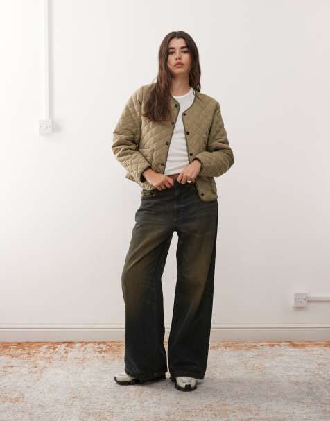 Noisy May quilted jacket in light khaki