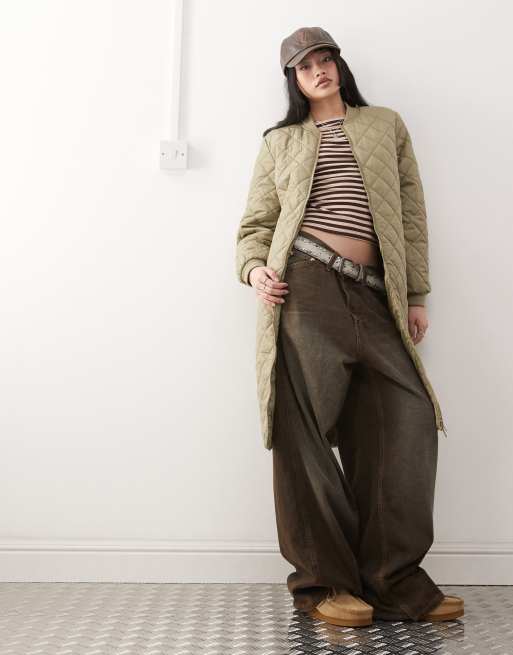 Noisy May quilted longline jacket in sage, 2 of 4