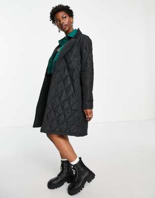 Noisy May quilted midi belted coat in black