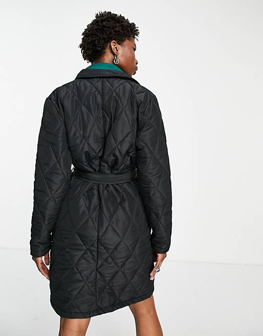  Noisy May quilted midi belted coat in black 