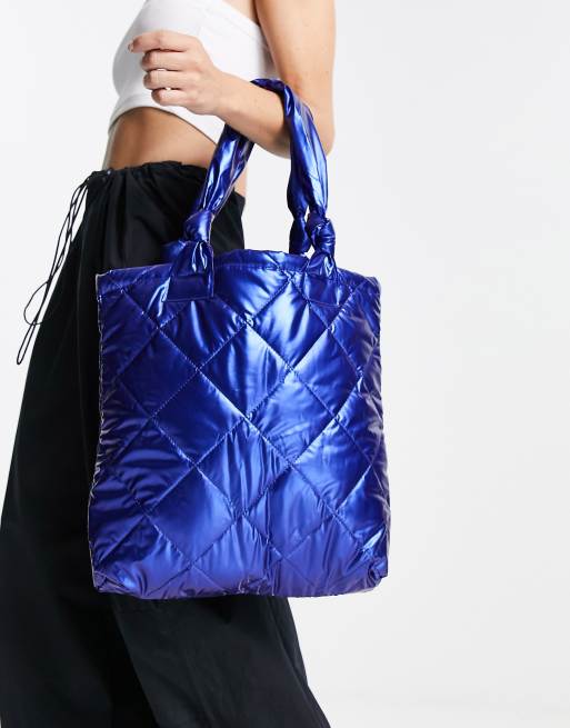 Noisy May quilted padded shopper bag in metallic blue ASOS