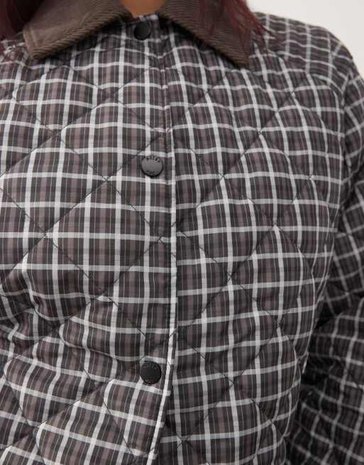Noisy May quilted plaid jacket in brown, 3 of 4