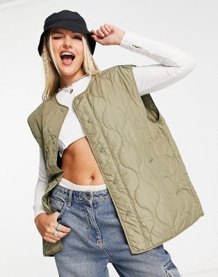 Noisy May onion quilted gilet in khaki