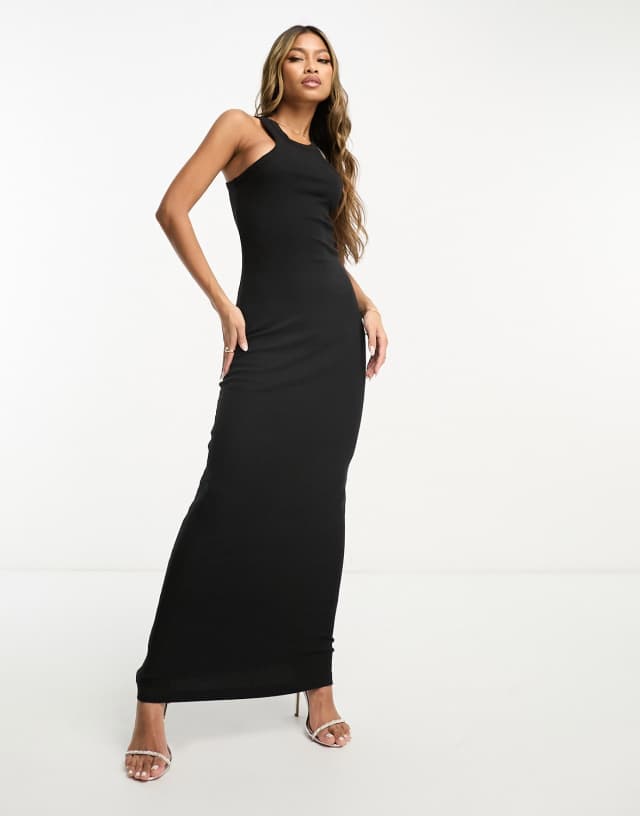 Noisy May - racer neck midaxi dress in black