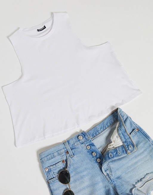 Noisy May racerneck crop top in white