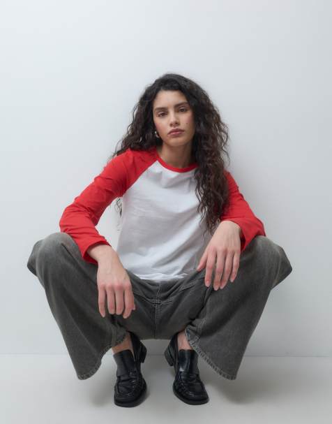 Noisy May raglan long sleeve t-shirt in red - view 1