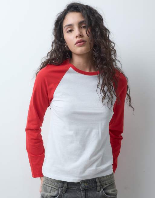 Noisy May Raglan-Longsleeve-T-Shirt mit Kontrastdetails in Rot, 4 von 4