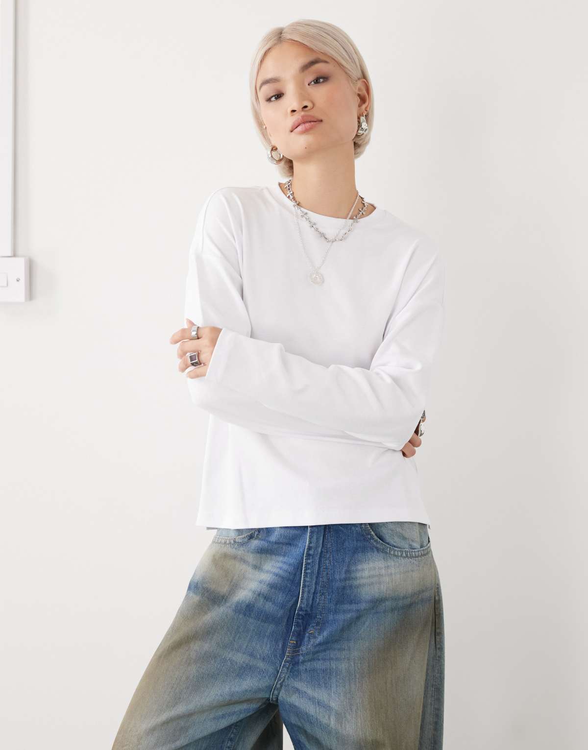 Noisy May regular fit long sleeve t-shirt in white