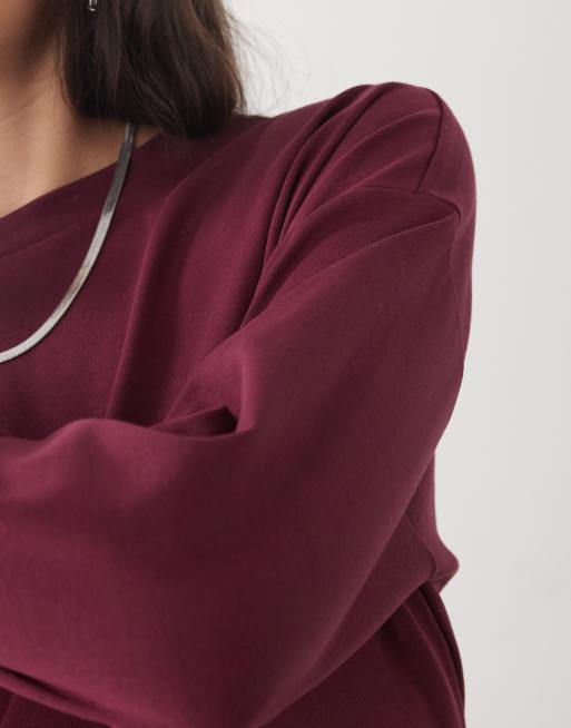 Noisy May - Regular-fit T-shirt met lange mouwen in bordeauxrood, 3 van 4