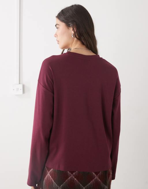 Noisy May - Regular-fit T-shirt met lange mouwen in bordeauxrood, 4 van 4