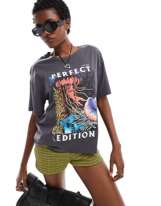 Noisy May relaxed fit T-shirt with Perfect print in dark gray