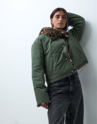 Noisy May Reversible Jacket With Oversized Collar In Green
