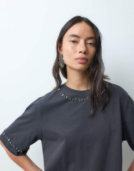Noisy May rhinestone t-shirt in black, 5 of 5