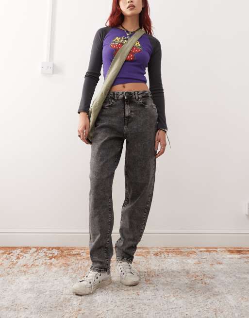 Noisy May Rhoda high rise mom fit jeans in washed gray