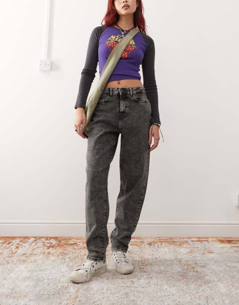 Noisy May Rhoda high waist mom fit jeans in washed grey - view 1