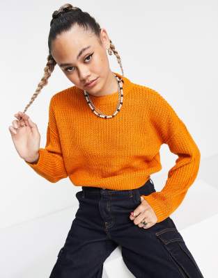 ribbed cropped sweater in orange