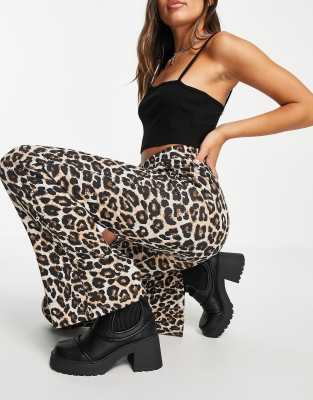 Noisy May Flared Pants In Leopard Print-multi In Multi