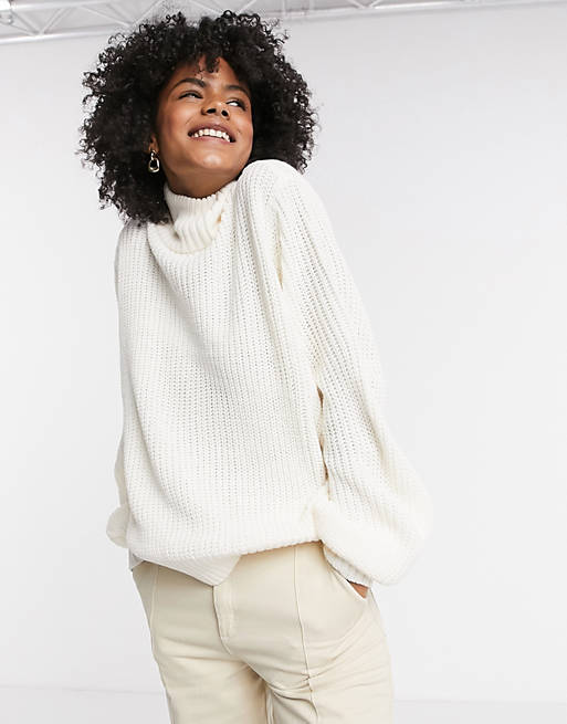 Noisy May ribbed jumper in white