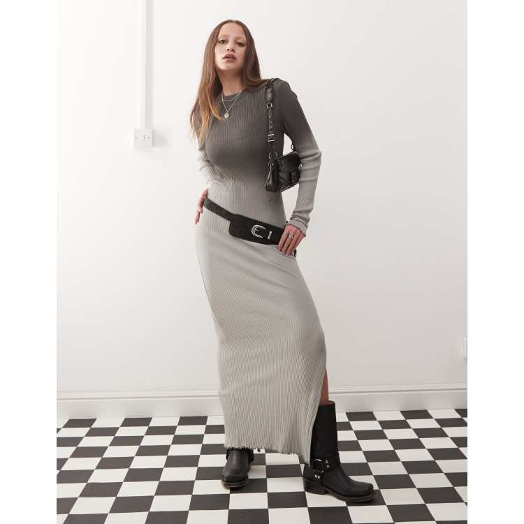 detached sleeve dress グレー　S Crew Neck Cap Sleeve Back Zipper Midi Sheath Dress | Express