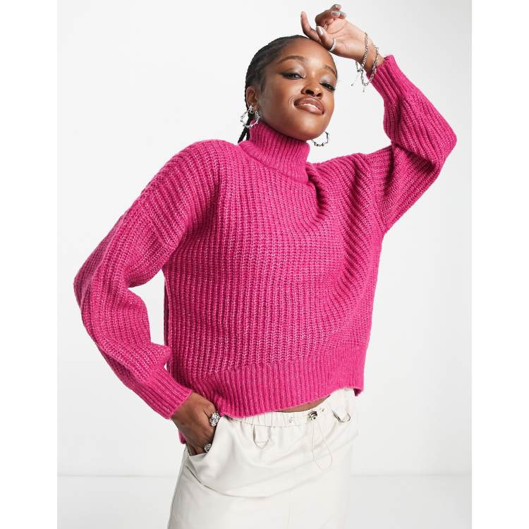 Noisy May ribbed roll neck jumper in pink | ASOS