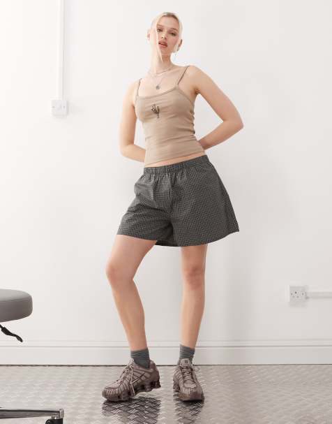 Noisy May ribbed tank top with cactus embroidery in beige - view 1