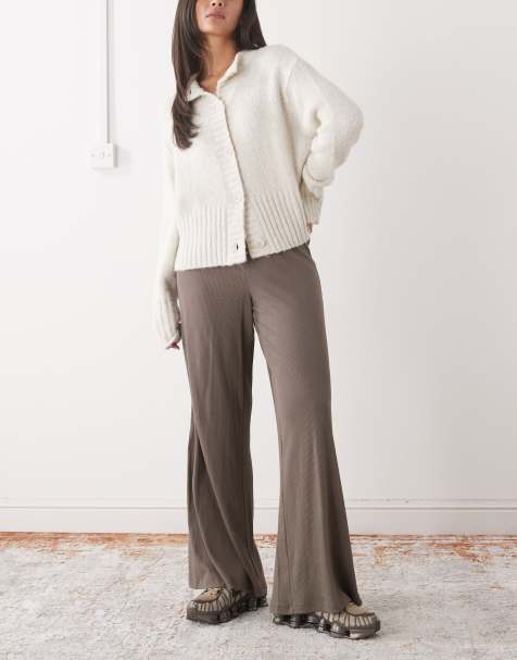 Noisy May ribbed wide leg pants in brown - view 1