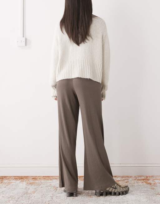Noisy May ribbed wide leg pants in brown, 3 of 5