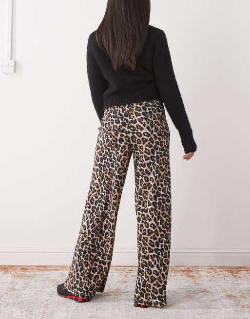 Noisy May ribbed wide leg trouser in leopard print, 3 of 5