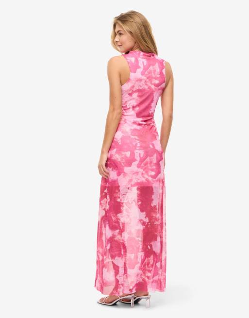 Noisy May ærmeløs mesh maxikjole med pink print, 2 af 6