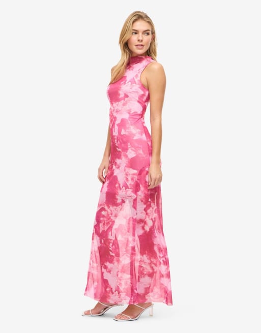 Noisy May ærmeløs mesh maxikjole med pink print, 3 af 6