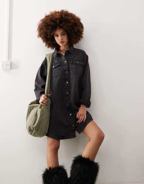 Noisy May - Robe chemise en denim à manches longues - Noir délavé - view 1