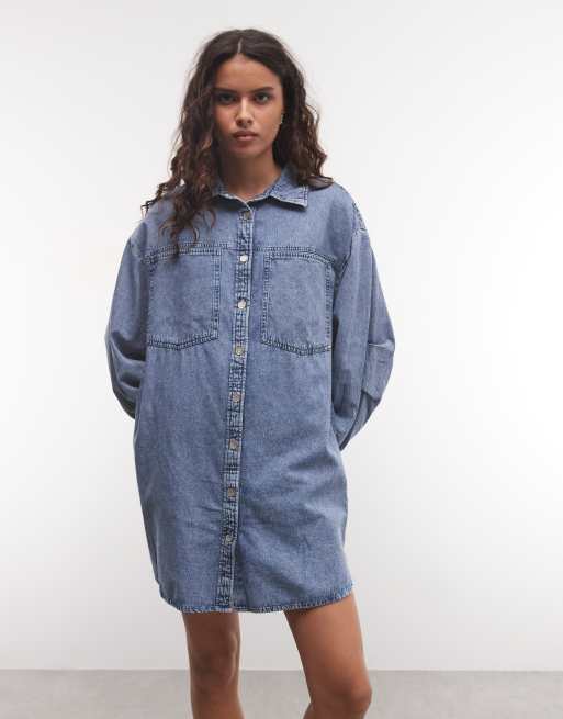 Noisy May robe chemise en jean à manches longues bleu moyen, 2 de 4