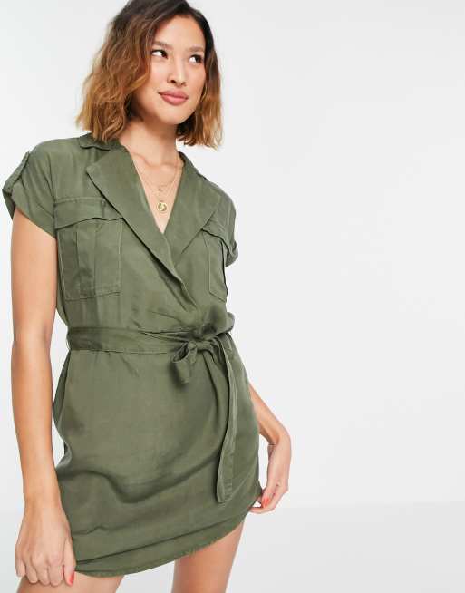 Noisy May - Robe chemise nouée à la taille - Kaki
