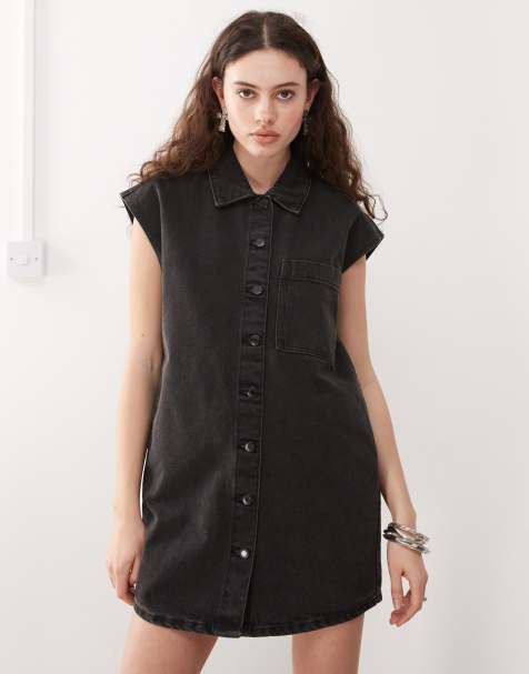Noisy May - Robe courte sans manches en jean - Noir délavé - view 1