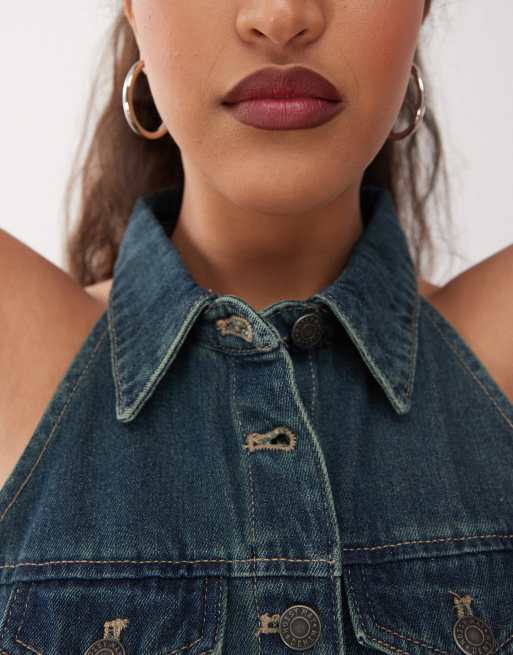 Noisy May - Robe en jean dos nageur avec col - Bleu teinté, 4 de 4