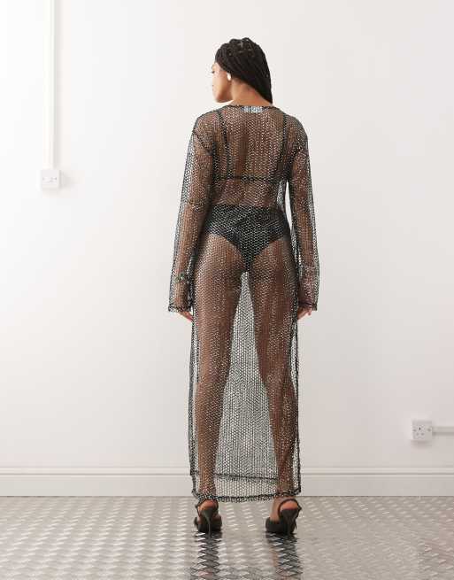 Noisy May - Robe longue en tulle à sequins - Noir, 3 de 4
