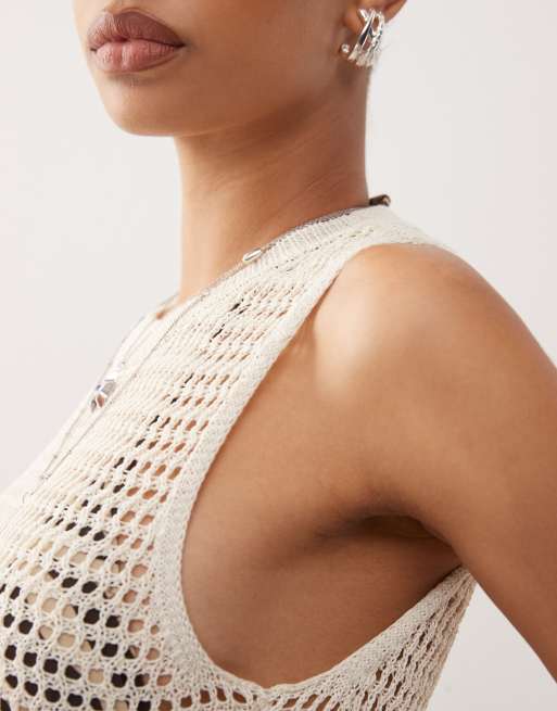 Noisy May - Robe longue et sans manches en maille crochetée - Beige, 4 de 4
