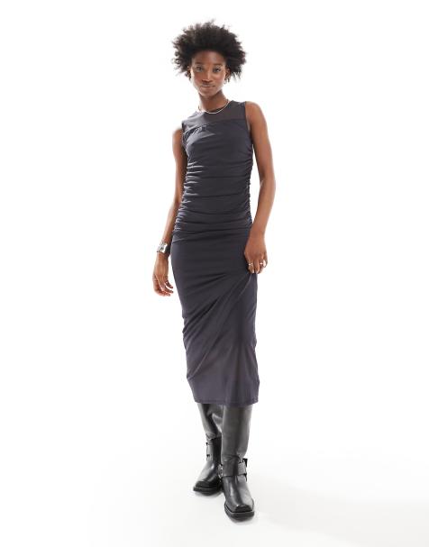 Noisy May - Robe longueur mollet à fronces - Anthracite - view 1