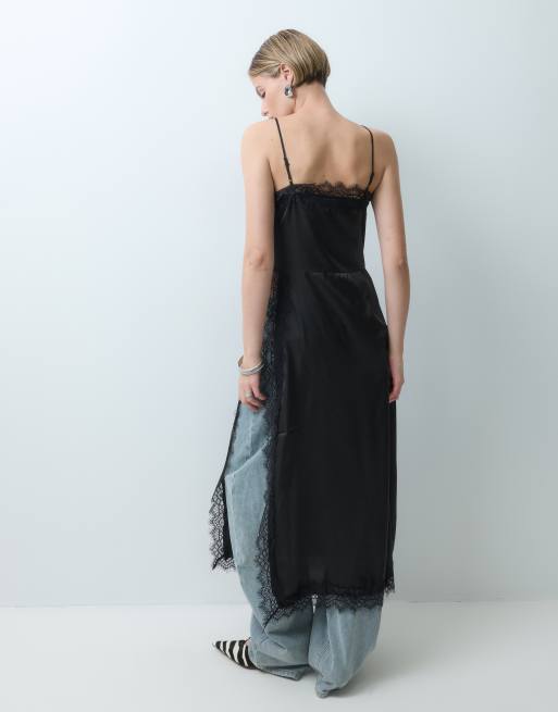 Noisy May robe nuisette longue en satin et dentelle noire, 5 de 5