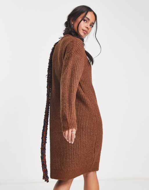 Noisy May Robe pull mi longue en maille Marron