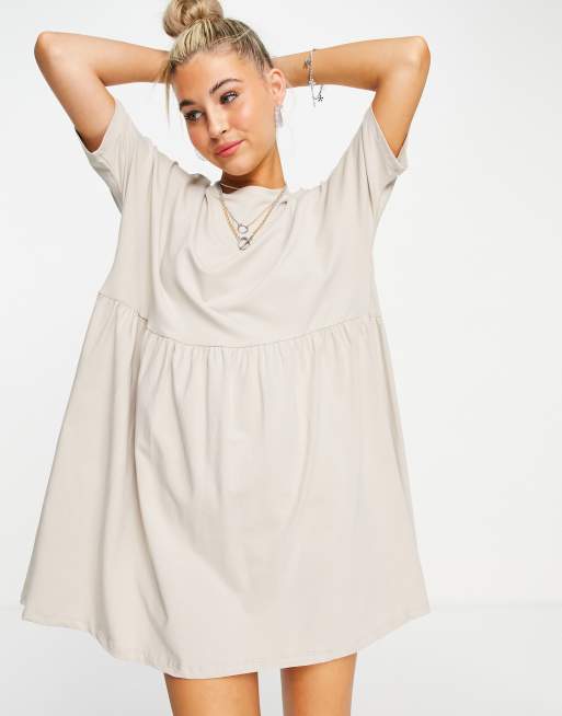 Noisy May - Robe t-shirt en coton à smocks - Taupe - BEIGE, 4 de 4