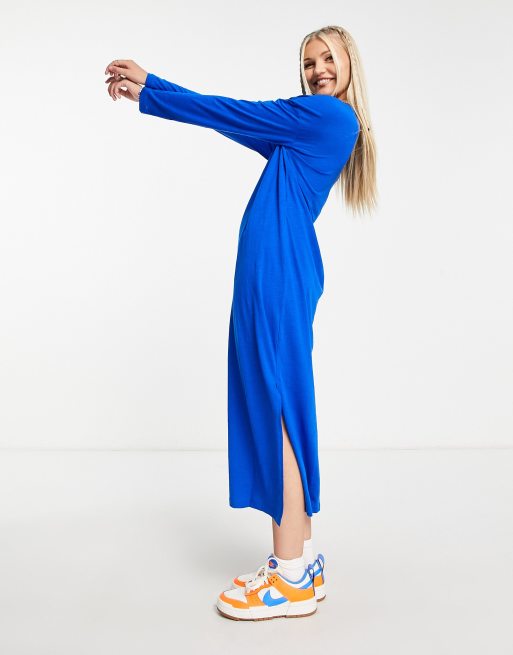 Noisy May Robe t shirt longue avec fente sur le c t Bleu vif